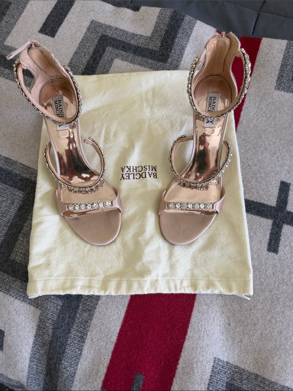 Badgley Mischka Rose Gold Crystal Ankle-Strap Heels